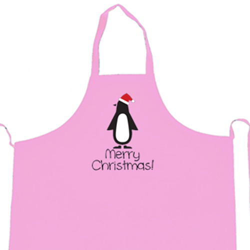 Merry Christmas Penguin in a Santa Hat Novelty Apron