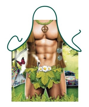 Mens Flower-Power Hippie Peace & Love Funny Apron