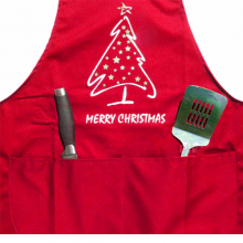 Festive Full Length Red Merry Christmas Tree Apron Festive Full Length Red Merry Christmas Tree Apron