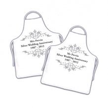 Pair of Silver Wedding Anniversary Couples Personalised Aprons Pair of Silver Wedding Anniversary Couples Personalised Aprons