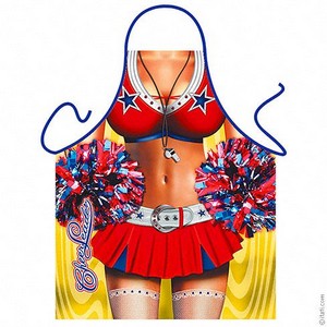 American High-School Cheerleader with Pompoms Apron