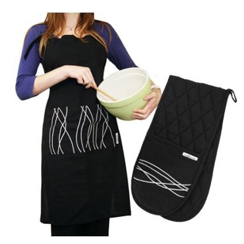 Black and White Wave Design Apron and Oven Glove Set - Click Image to Close
